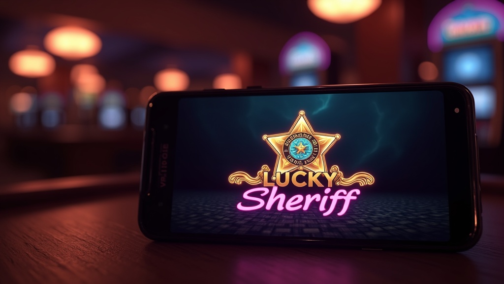 Android κινητό με αρχείο APK της Lucky Sheriff σε σκοτεινή ατμόσφαιρα καζίνο