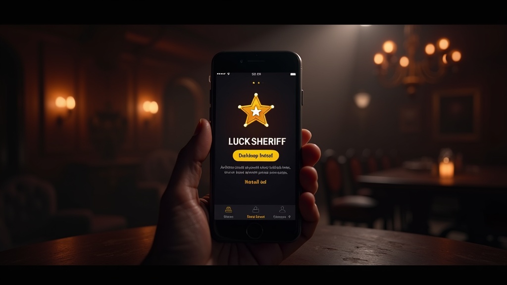 Κινητό με ασφαλή εγκατάσταση της εφαρμογής Lucky Sheriff σε σκοτεινό καζίνο